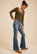 KanCan™ Mid Rise Western Pocket Stitch Ripped Flare Jean, C258, small