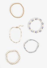 Gold Floral Beaded Faux Pearl Bracelet Set, C2404, small