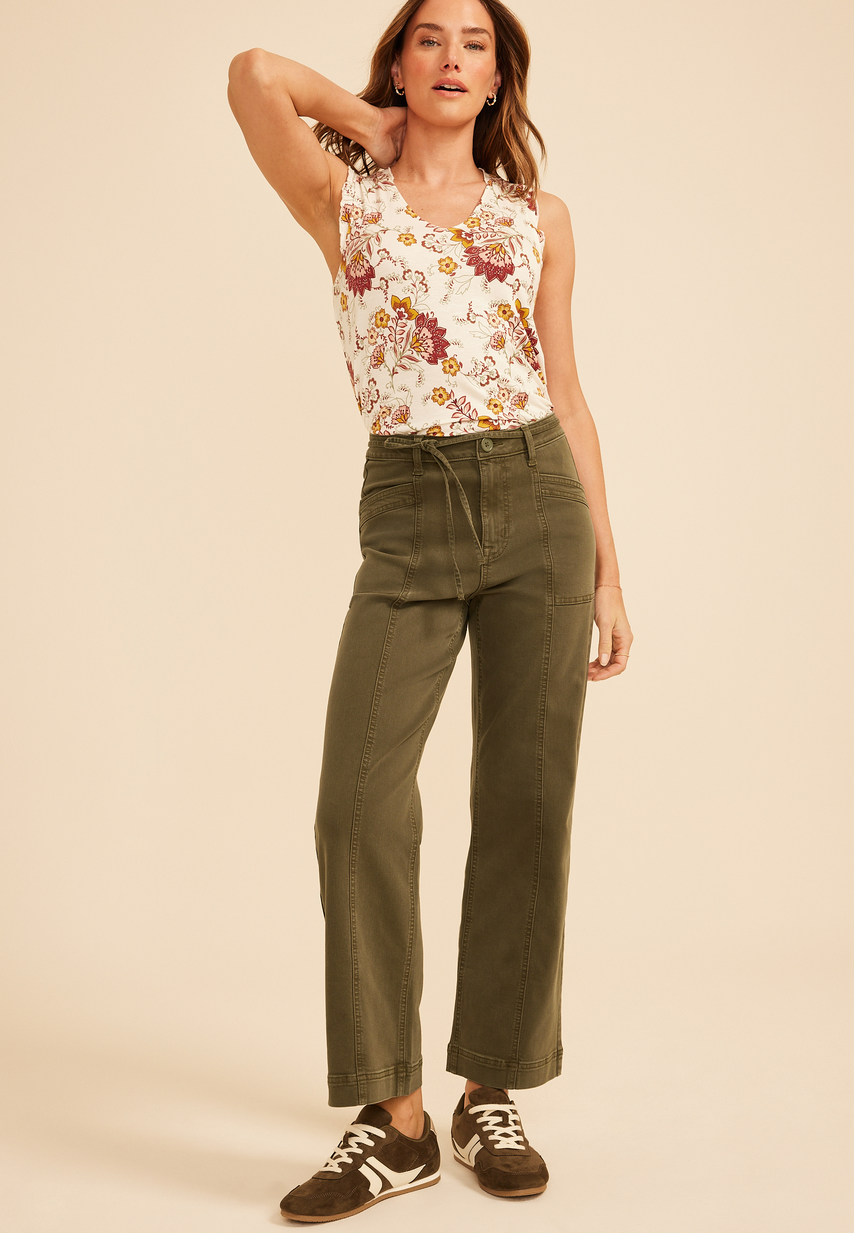 High Rise Seamed Wide Leg Pant