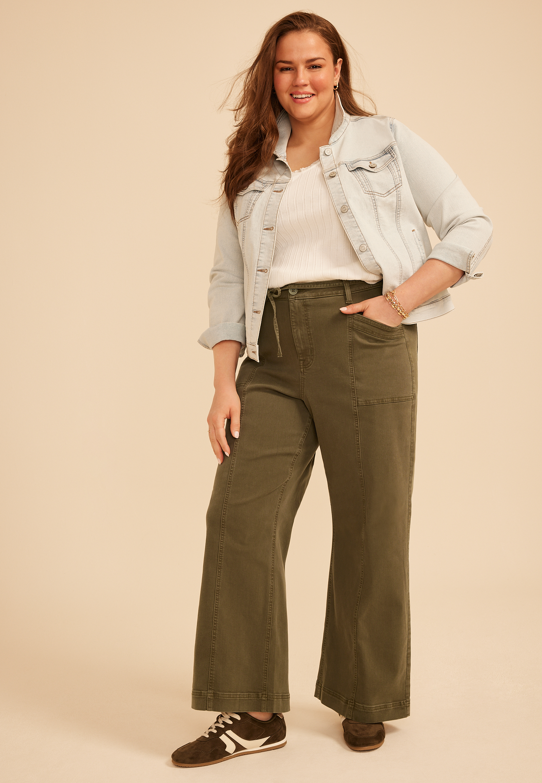 Plus Size High Rise Seamed Wide Leg Pant