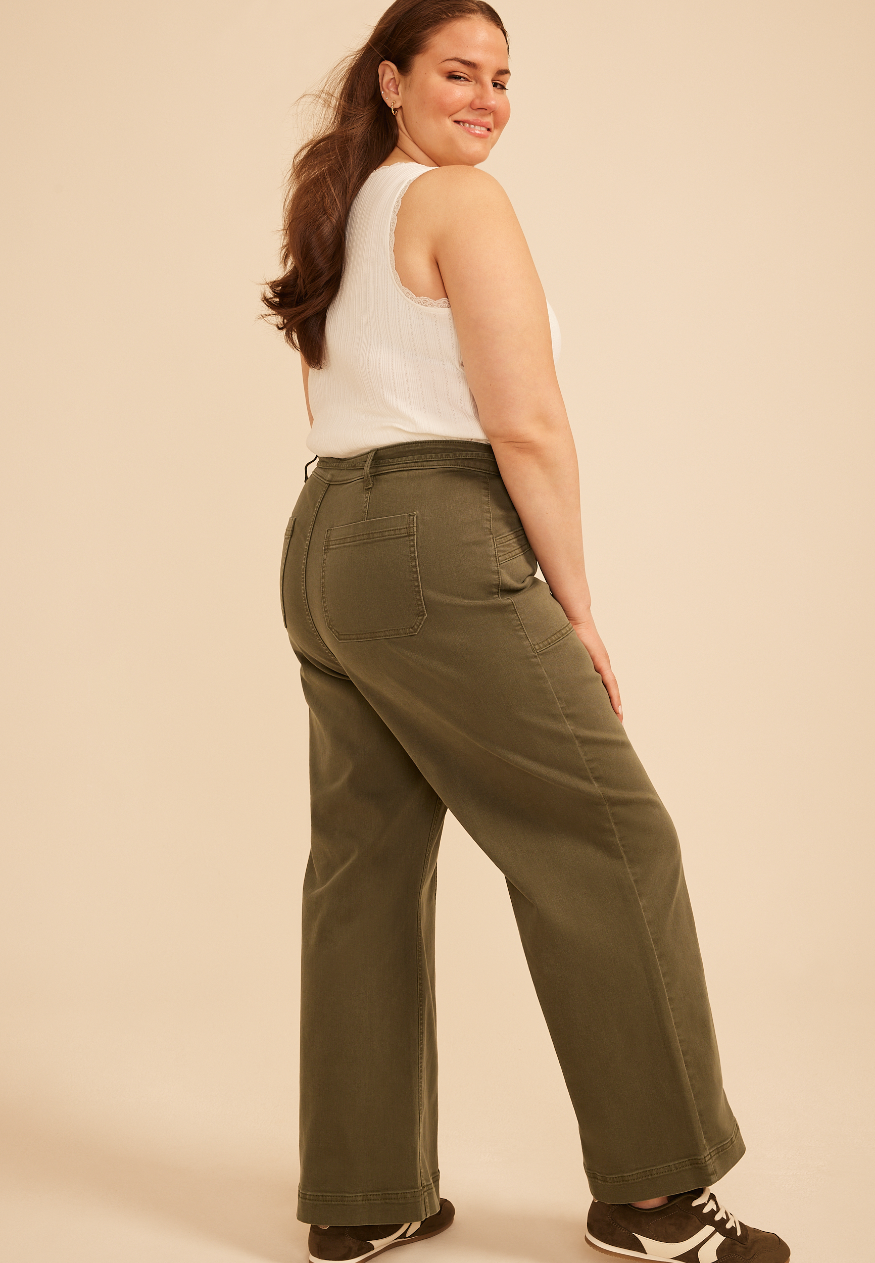 Plus Size High Rise Seamed Wide Leg Pant, C9161, large
