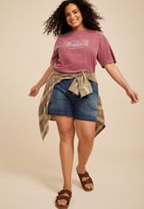 Plus Size Happy Camper Standard Fit Graphic Tee, GARNET ROSE, small