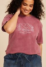 Plus Size Happy Camper Standard Fit Graphic Tee, GARNET ROSE, small
