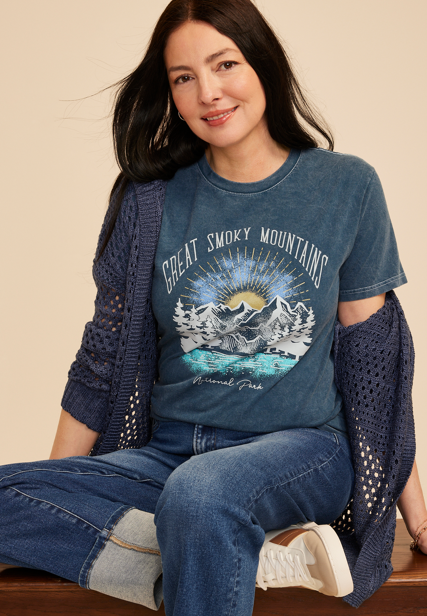 Great Smoky Mountains Standard Fit Graphic Tee, NAVY, large