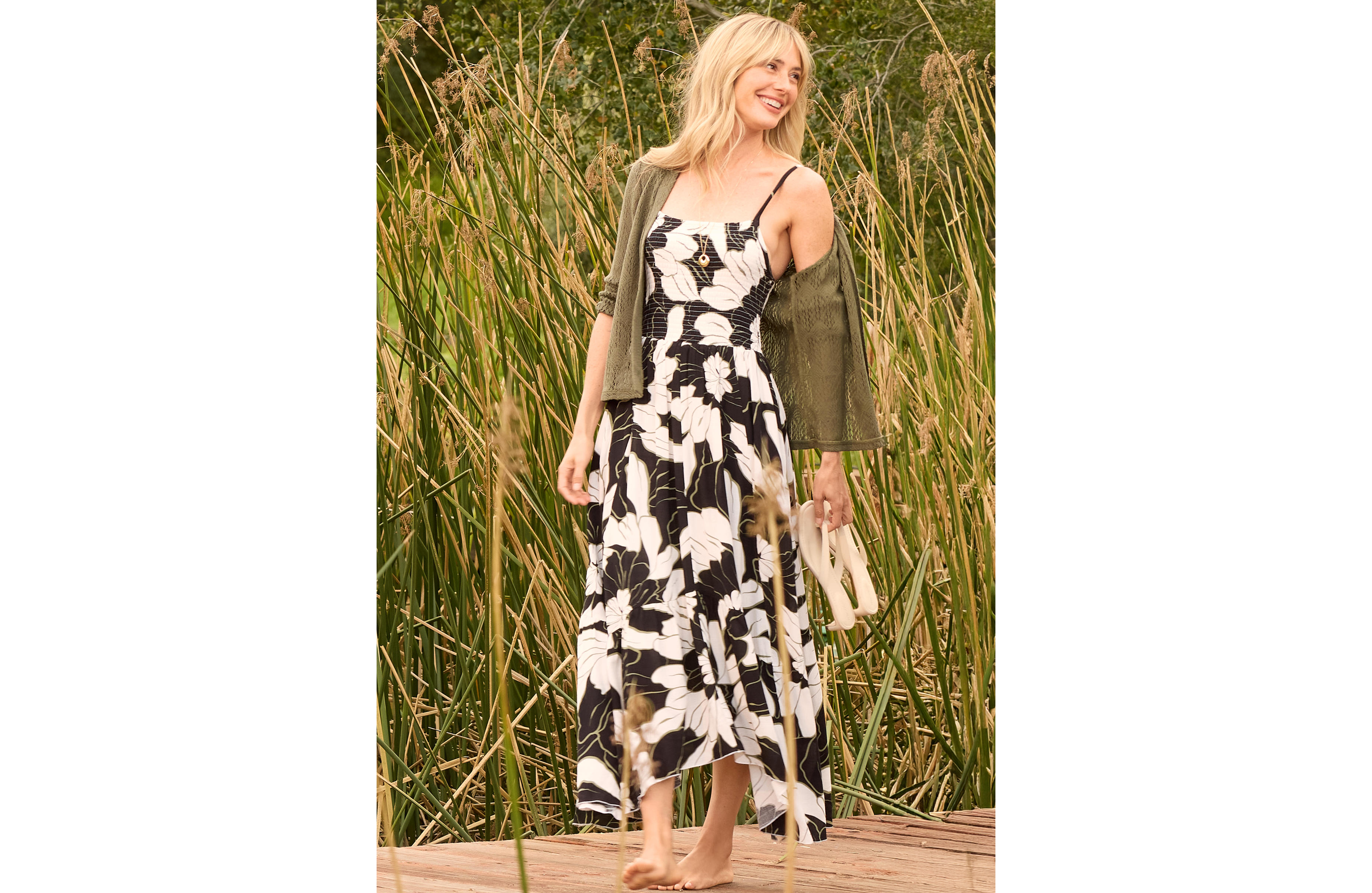 Bare Floral Hanky Hem Midi Dress