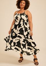 Plus Size Bare Floral Hanky Hem Midi Dress, C1756, small