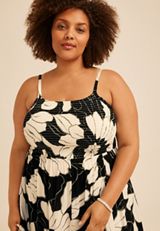 Plus Size Bare Floral Hanky Hem Midi Dress, C1756, small