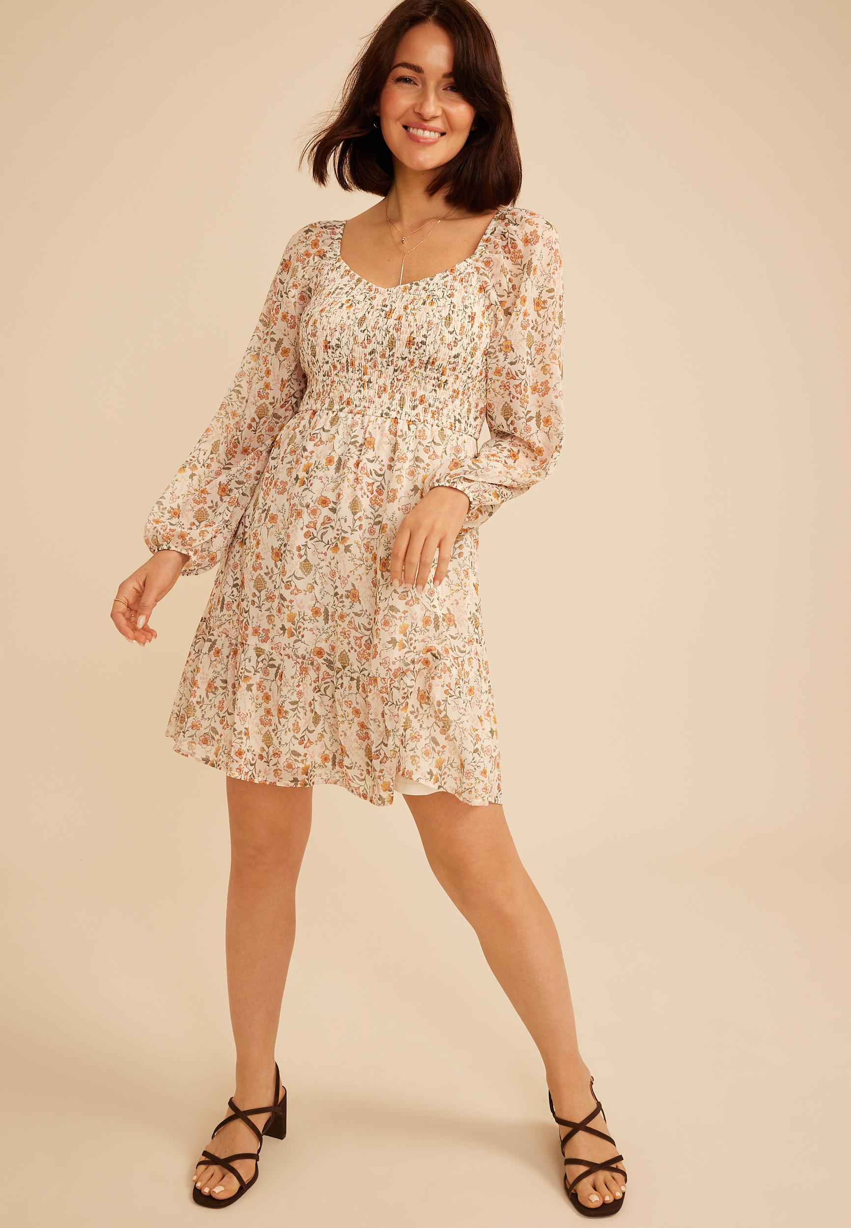 Floral Sweetheart Smocked Bodice Babydoll Dress, C5487, large