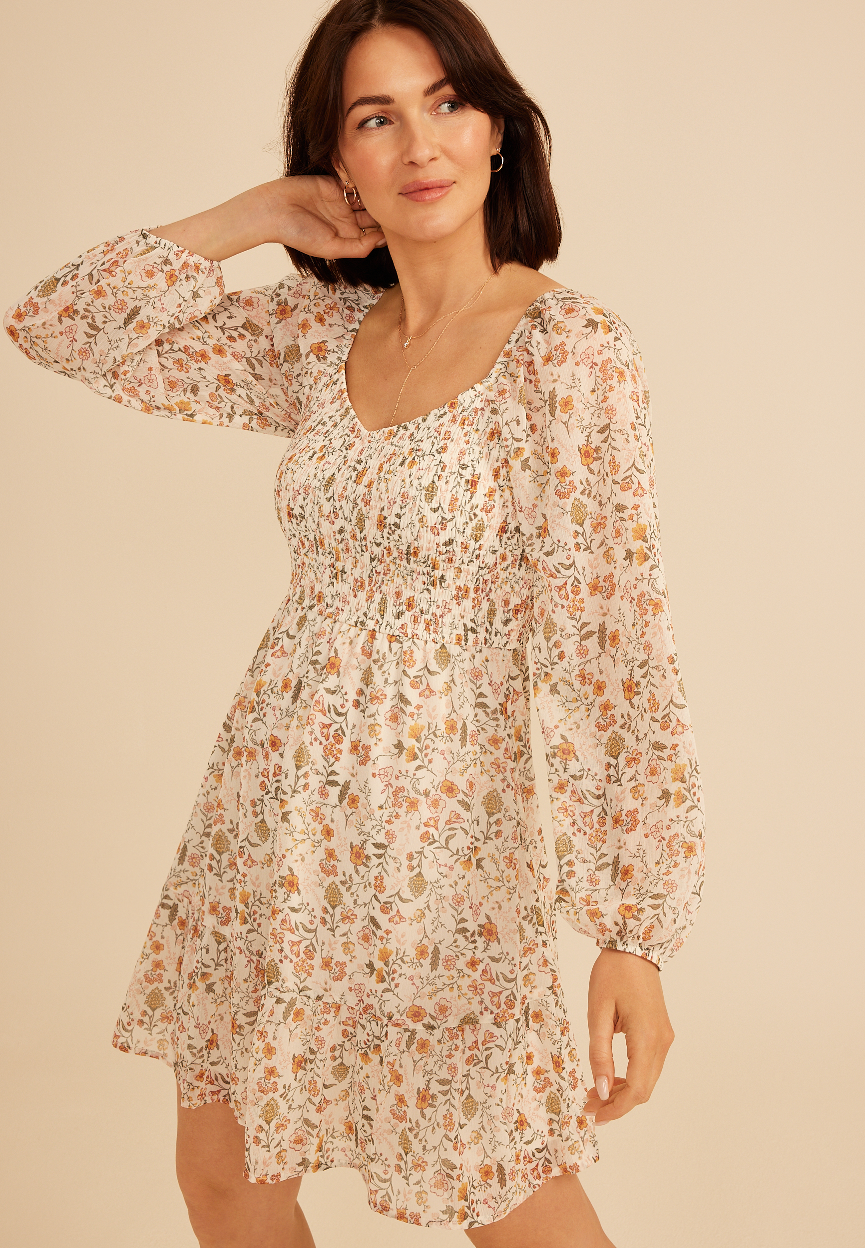 Floral Sweetheart Smocked Bodice Babydoll Dress, C5487, large