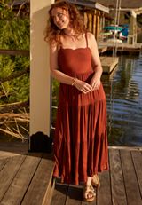 Bare Embroidered Eyelet Tiered Midi Dress, C8482, small