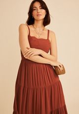 Bare Embroidered Eyelet Tiered Midi Dress, C8482, small