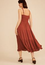 Bare Embroidered Eyelet Tiered Midi Dress, C8482, small