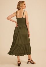 Bare Embroidered Eyelet Tiered Midi Dress, C9161, small