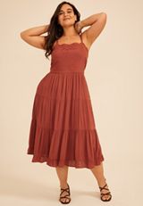Plus Size Bare Embroidered Eyelet Tiered Midi Dress, C8482, small