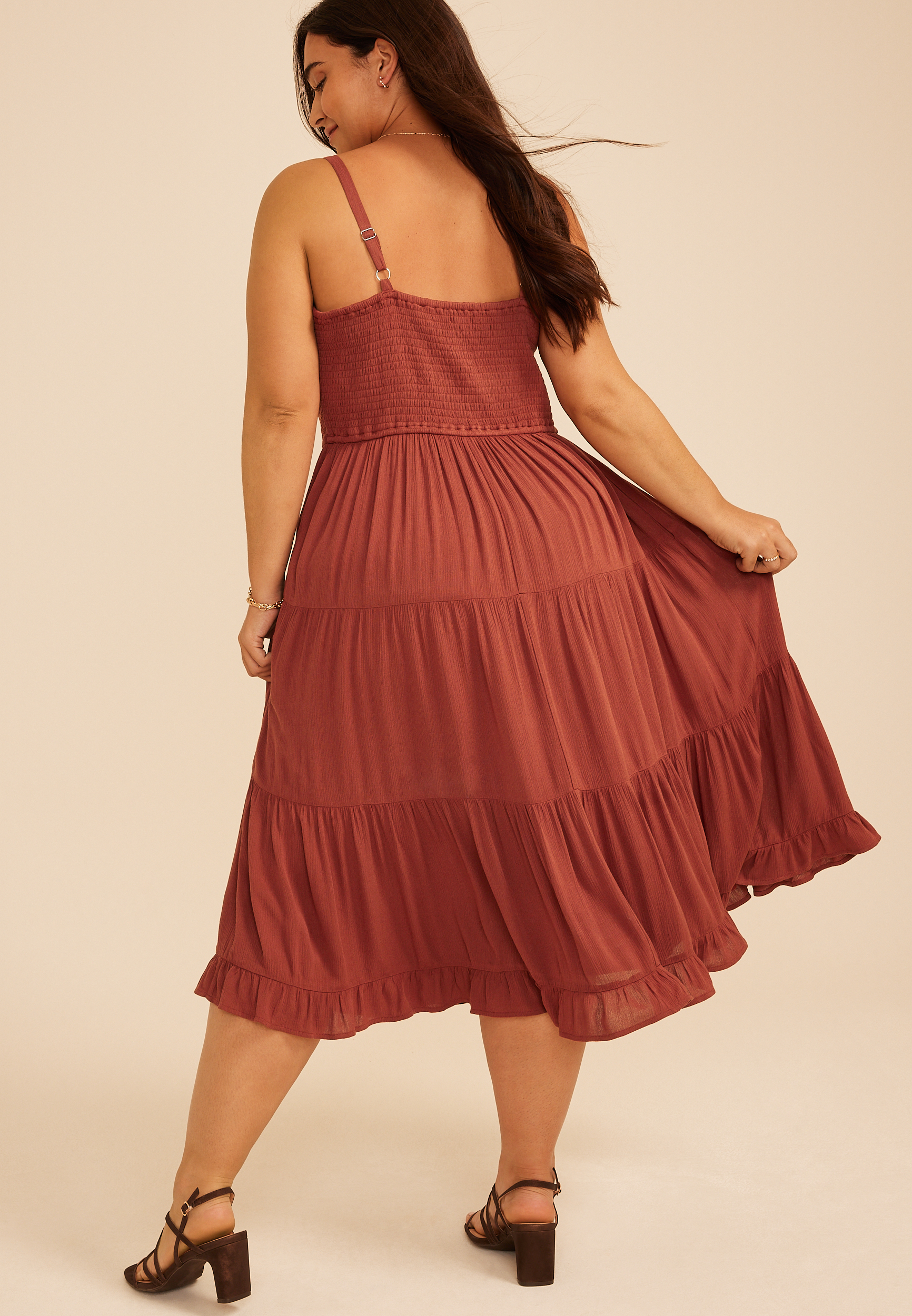 Plus Size Bare Embroidered Eyelet Tiered Midi Dress, C8482, large