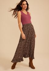 Floral High Rise Button Front Ruffle Hem Maxi Skirt, C1635, small