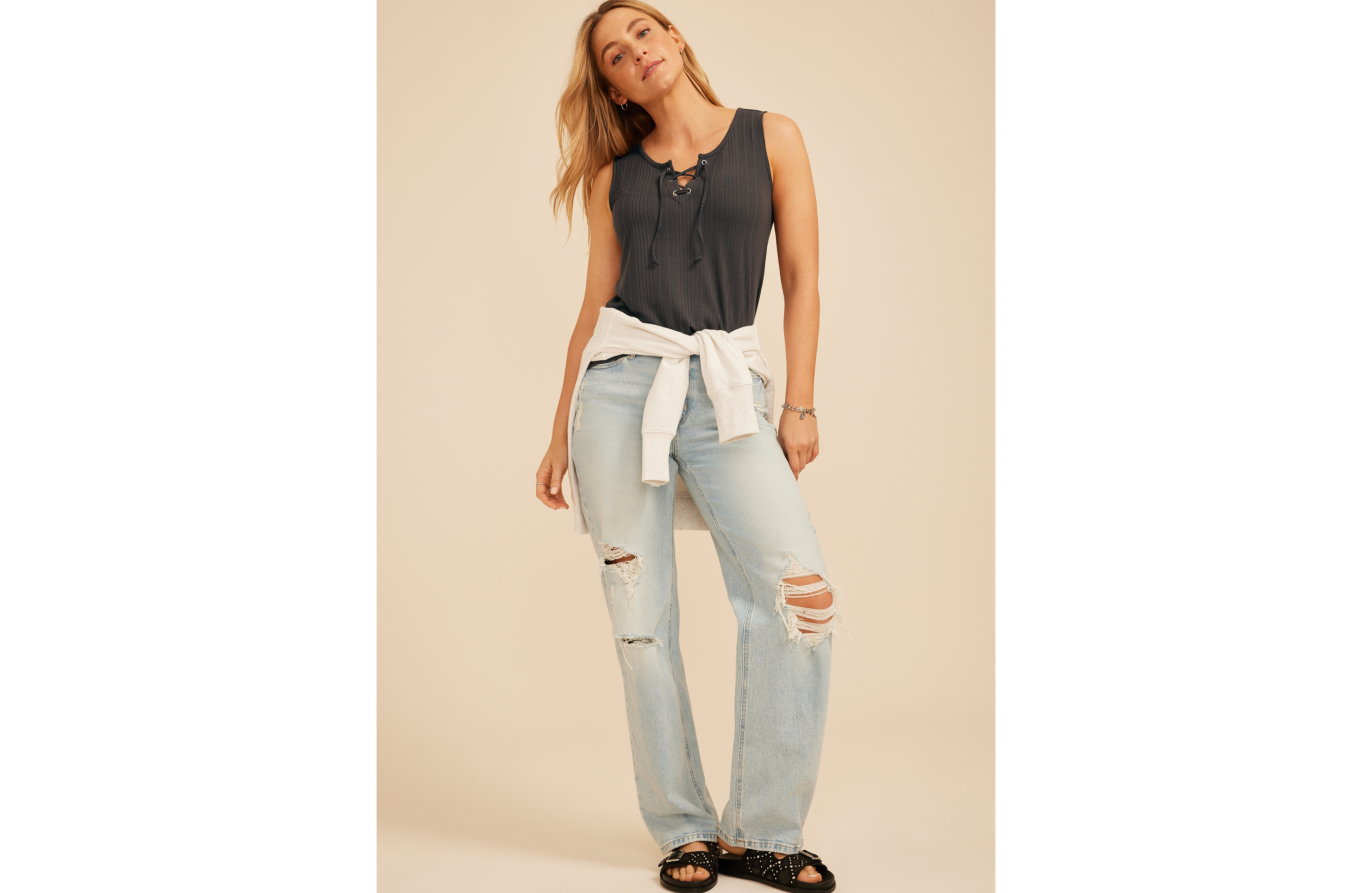 Variegated Lace Up Tank Top