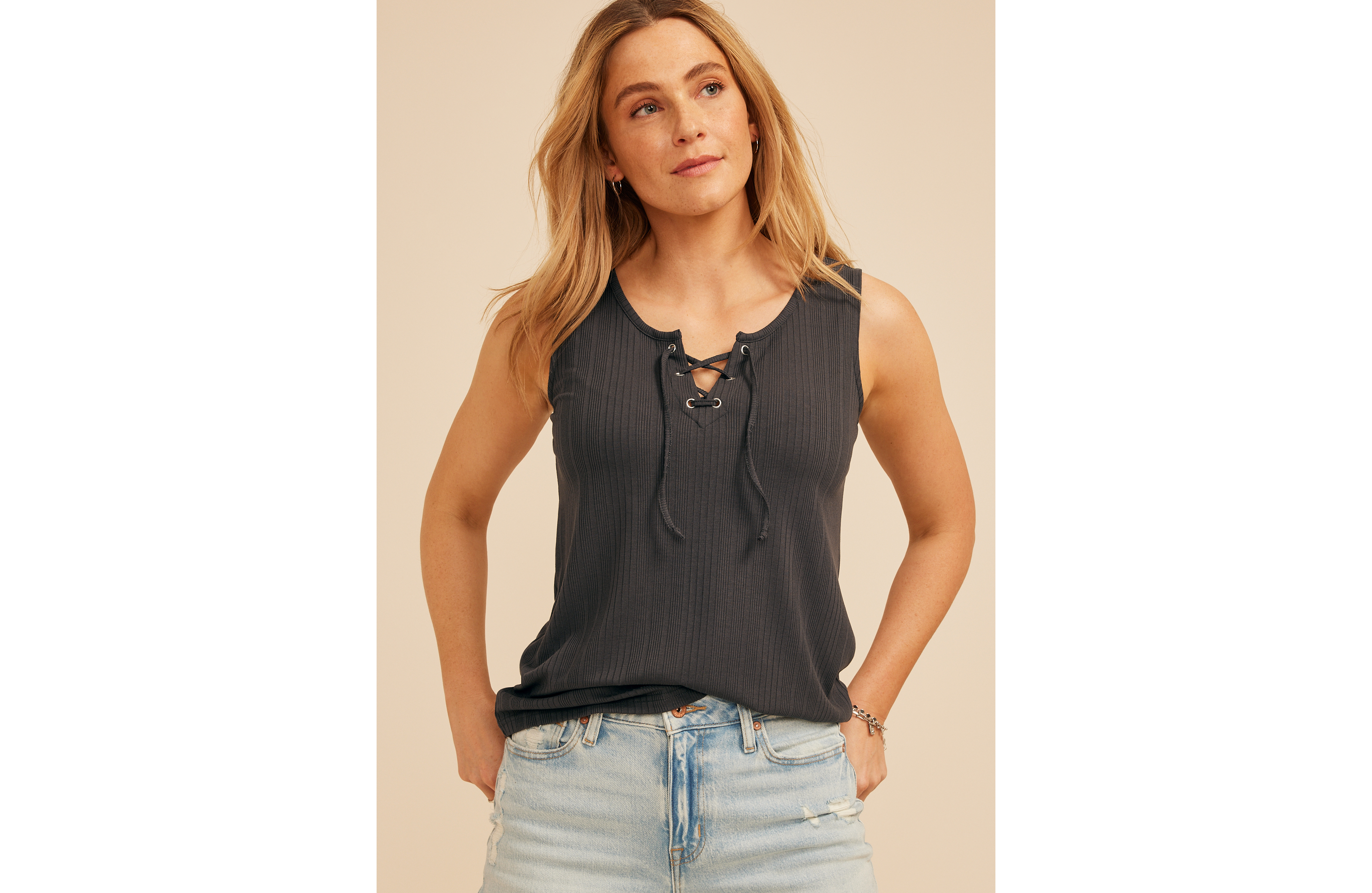Variegated Lace Up Tank Top