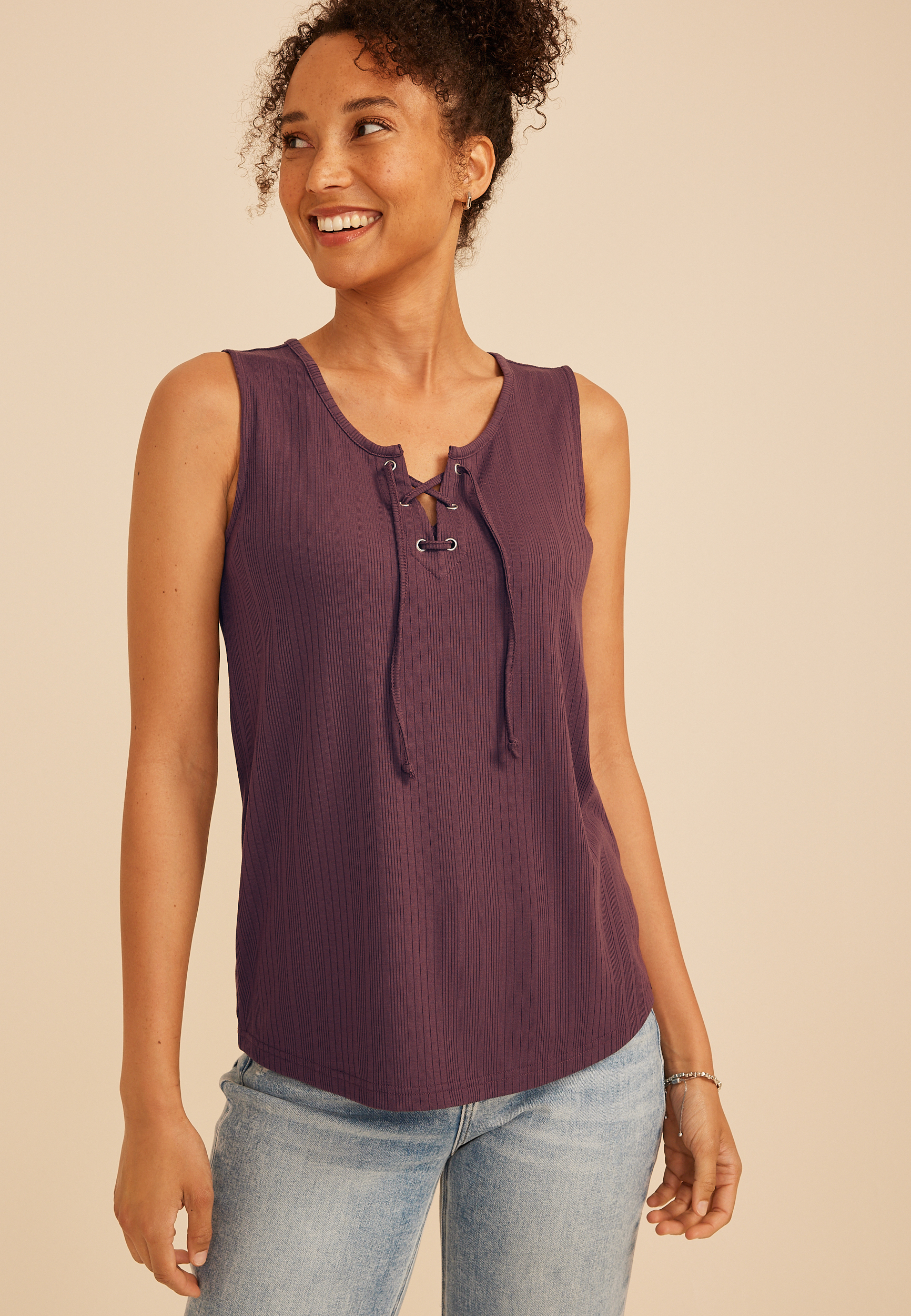 Variegated Lace Up Tank Top, C9902, large