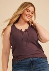 Plus Size Variegated Lace Up Tank Top, C9902, small