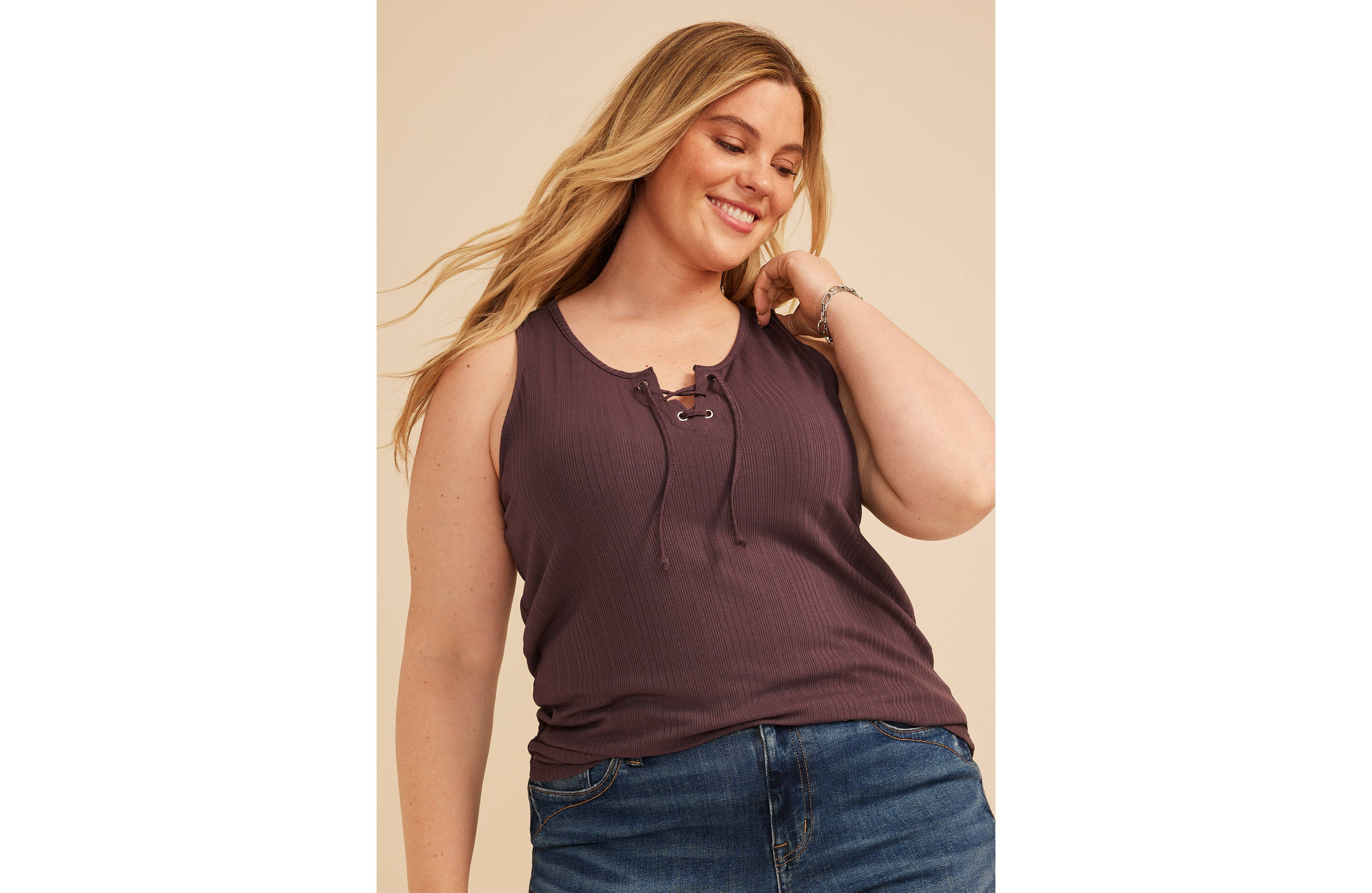 Plus Variegated Lace Up Tank Top