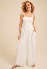 Bare Smocked Bodice Wide Leg Jumpsuit, C4673, small