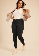 Plus Size High Rise Luxe Liquid Shine Contrast Cross Waist Legging, C1756, small