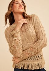 Pointelle Fringe Trim Pullover, C1493, small
