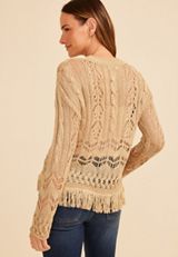 Pointelle Fringe Trim Pullover, C1493, small