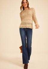 Pointelle Fringe Trim Pullover, C1493, small