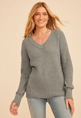 Waffle Stitch V Neck Sweater, C3042, small