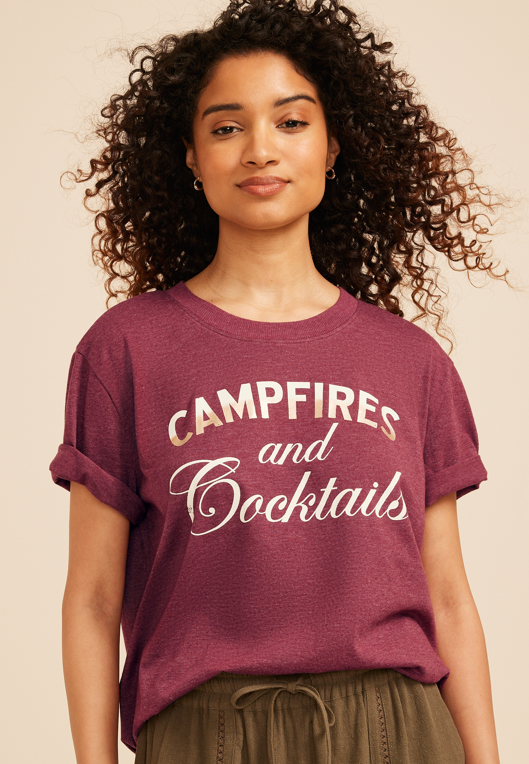 Campfires And Cocktails Oversized Fit Graphic Tee