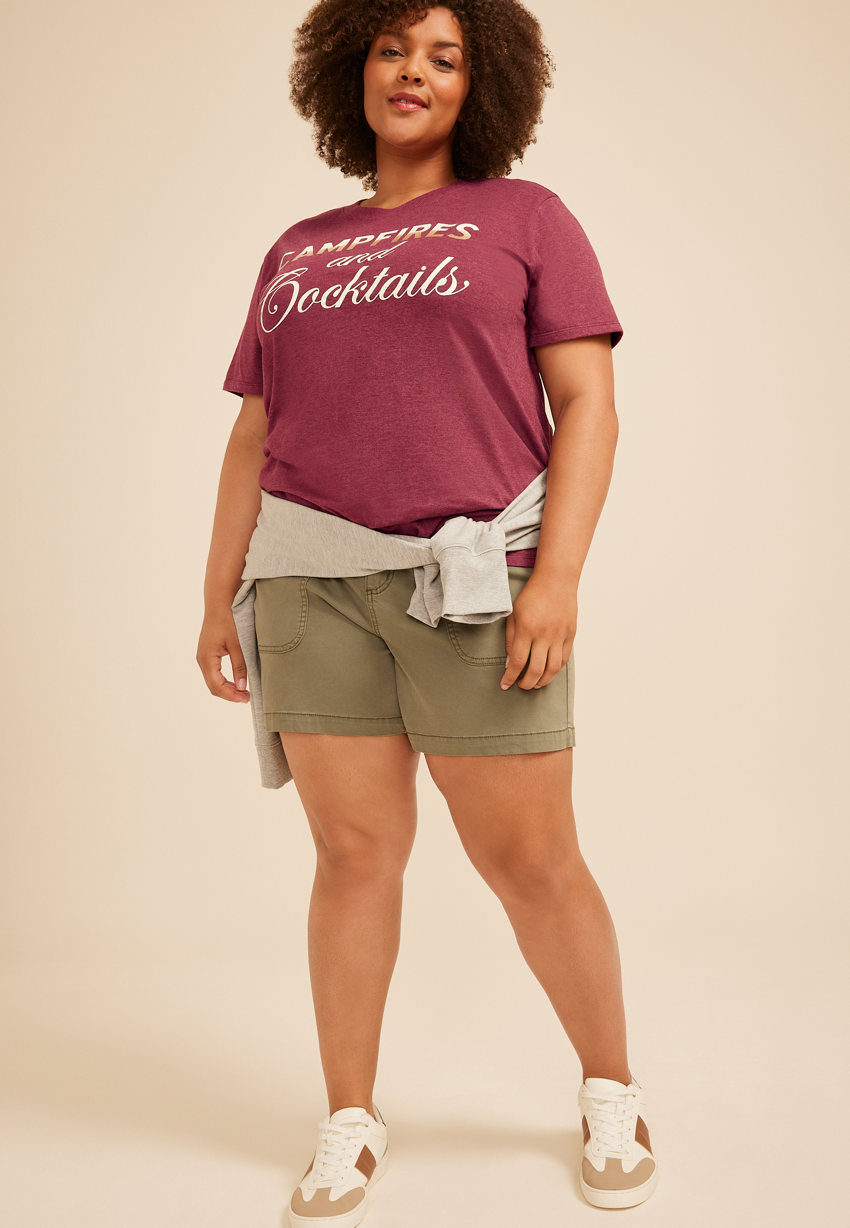 Plus Size Campfires And Cocktails Oversized Fit Graphic Tee, C830, large