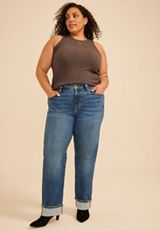 Plus Size edgely&trade; High Rise Pocket Stitch Relaxed Straight Cuffed Jean, C3337, small