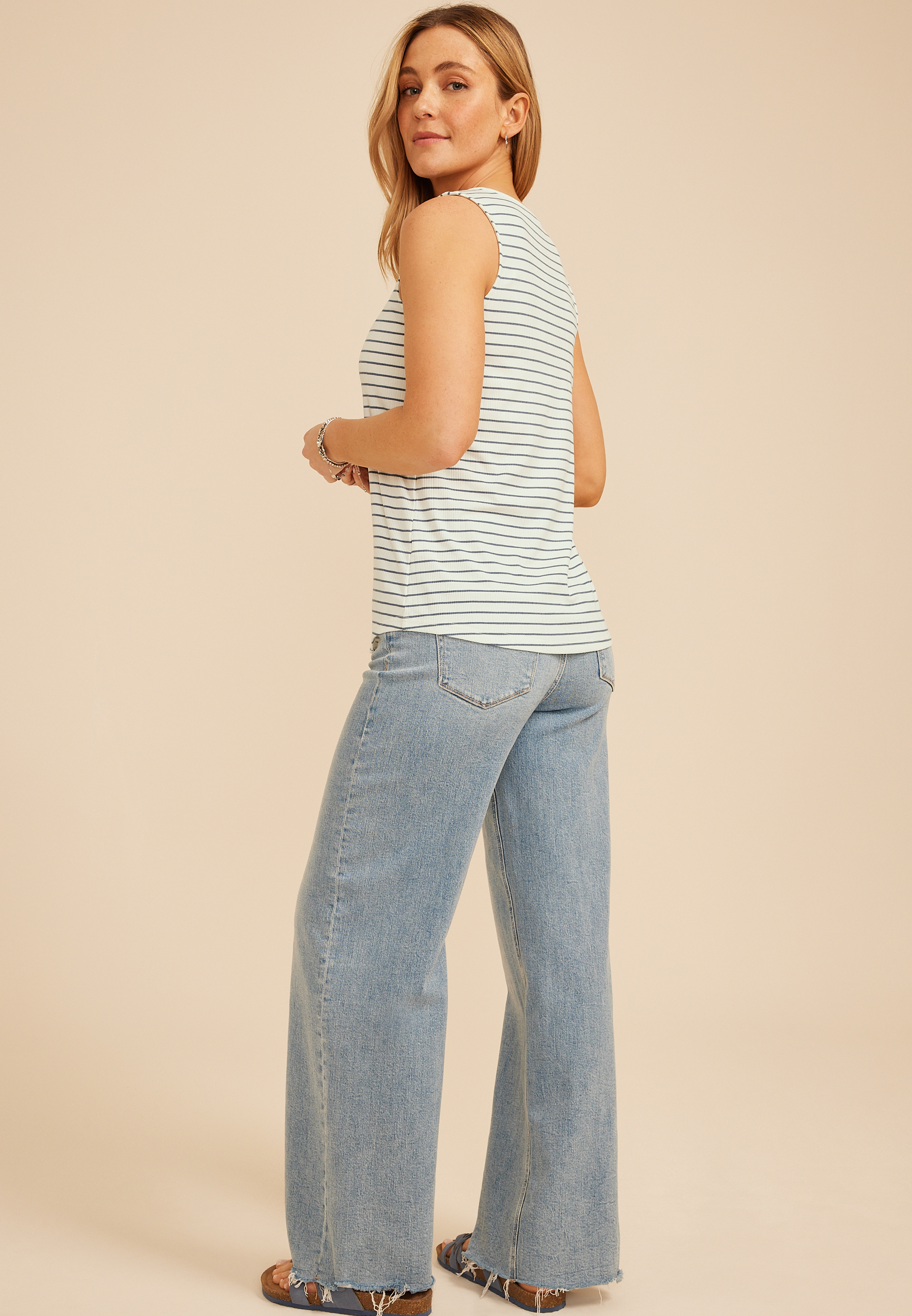 Striped Variegated Lace Up Tank Top, C1939, large