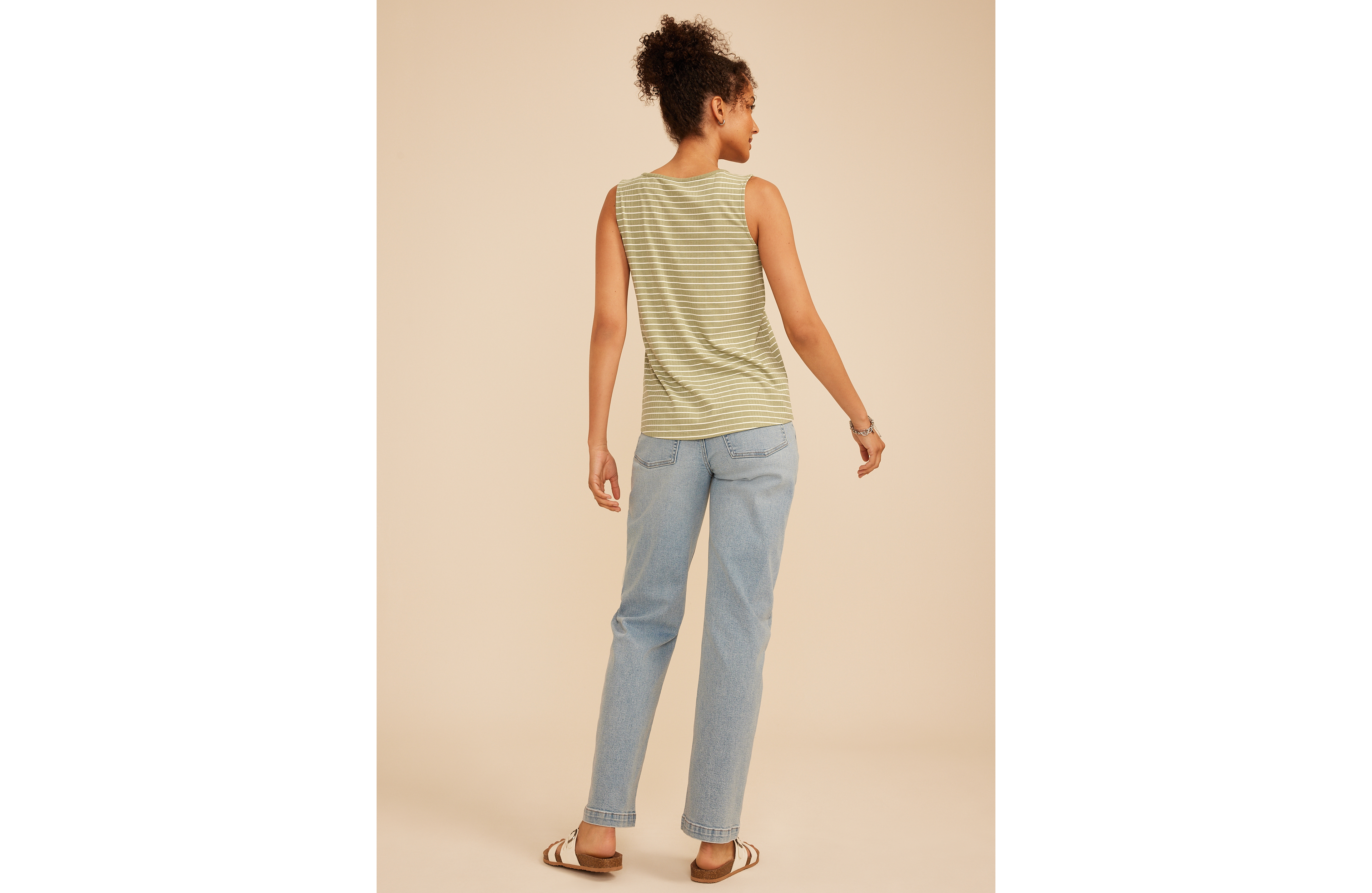 Striped Variegated Lace Up Tank Top