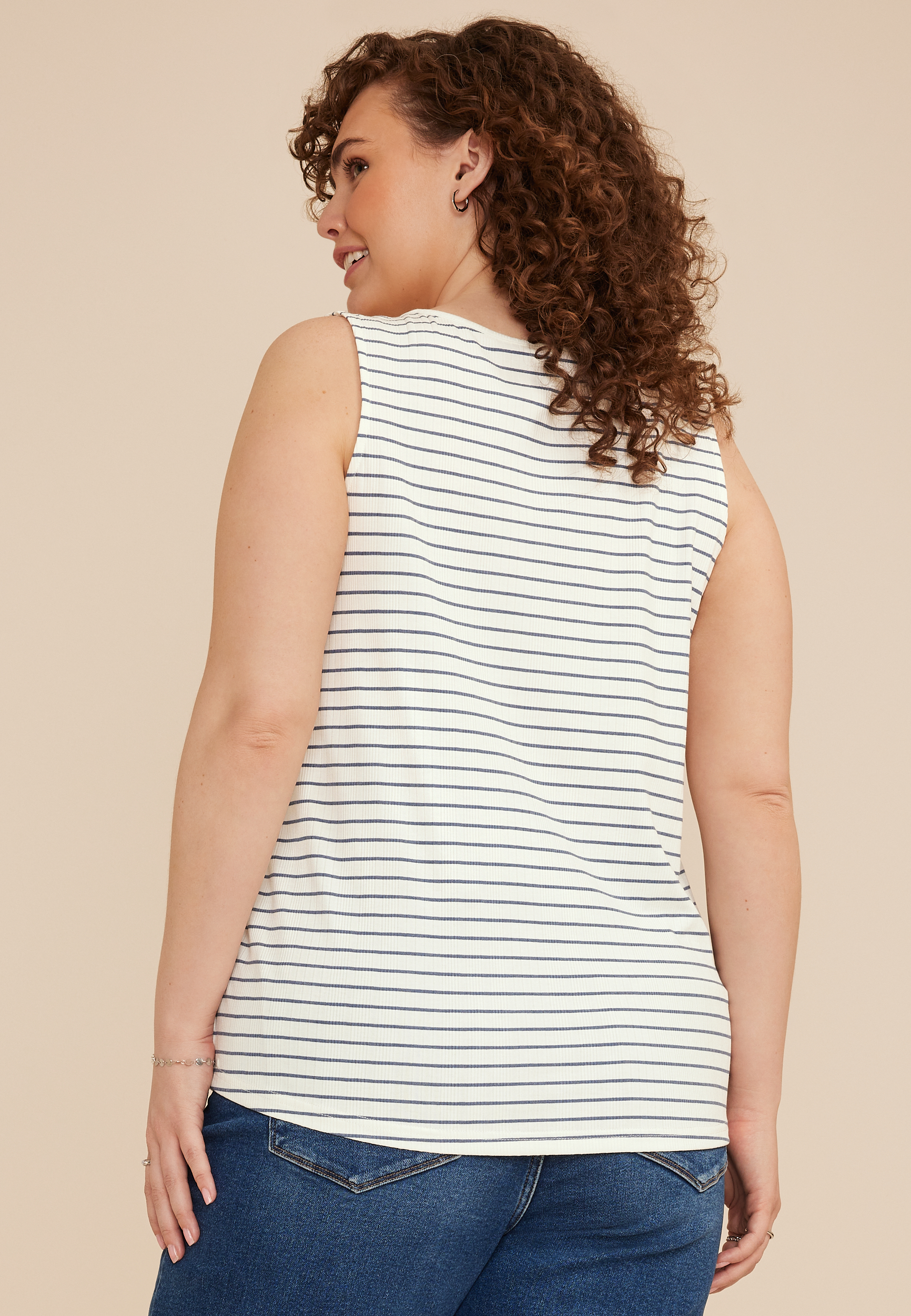 Plus Size Striped Variegated Lace Up Tank Top, C1939, large