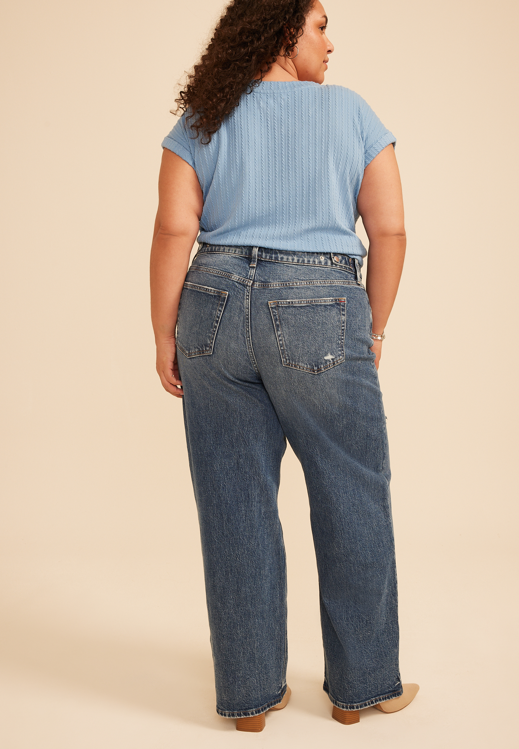 Plus Size edgely&trade; High Rise Open Ripped Adjustable Waist Wide Leg Jean, C3337, large