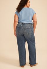 Plus Size edgely&trade; High Rise Open Ripped Adjustable Waist Wide Leg Jean, C3337, small