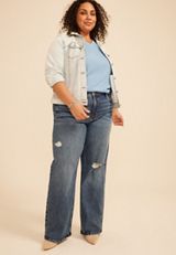 Plus Size edgely&trade; High Rise Open Ripped Adjustable Waist Wide Leg Jean, C3337, small