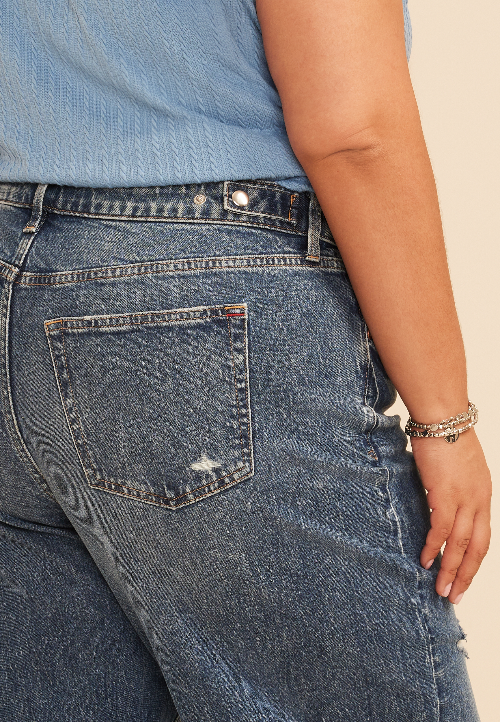 Plus Size edgely&trade; High Rise Open Ripped Adjustable Waist Wide Leg Jean, C3337, large