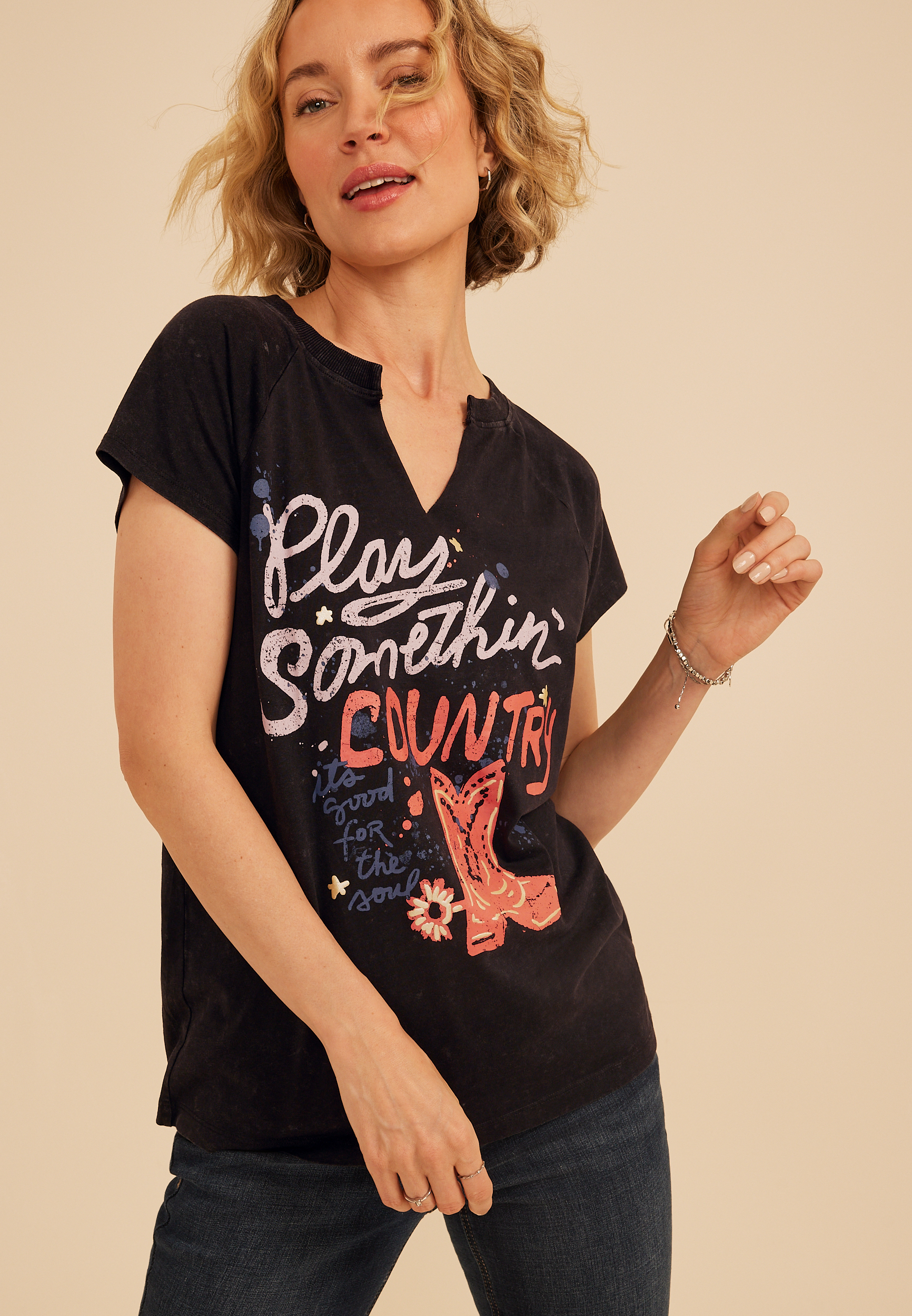 Play Somethin Country Classic Fit Graphic Tee, C106, large