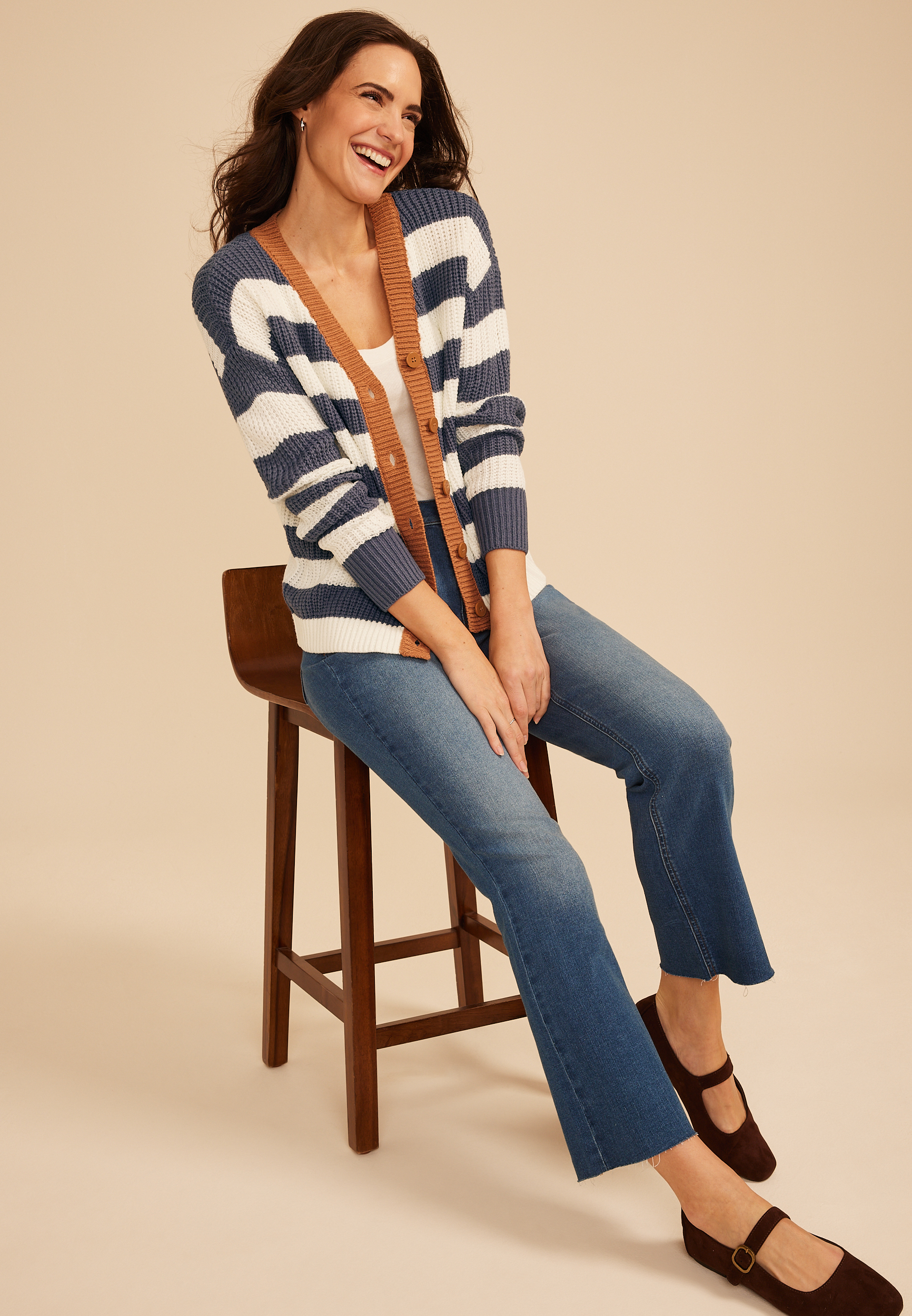 Block Stripe Boyfriend Cardigan, C2546, large