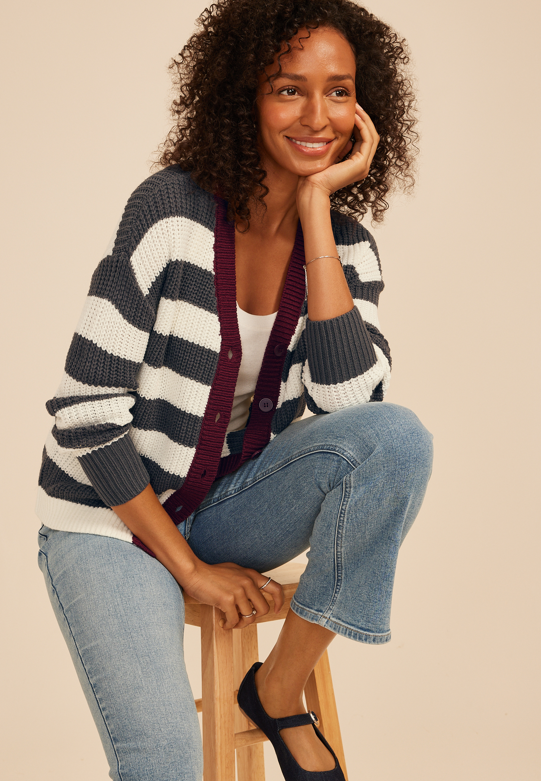 Block Stripe Boyfriend Cardigan