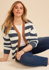 Plus Size Block Stripe Boyfriend Cardigan, C2546, small