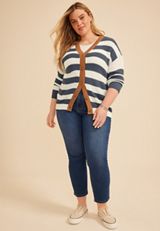 Plus Size Block Stripe Boyfriend Cardigan, C2546, small