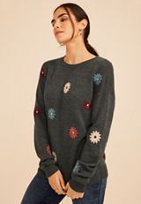 Embroidered Floral Crew Neck Sweater, C1942, small