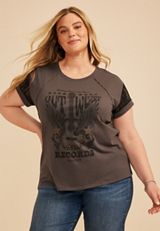 Plus Size Studded Out West Records Classic Fit Graphic Tee, C4392, small
