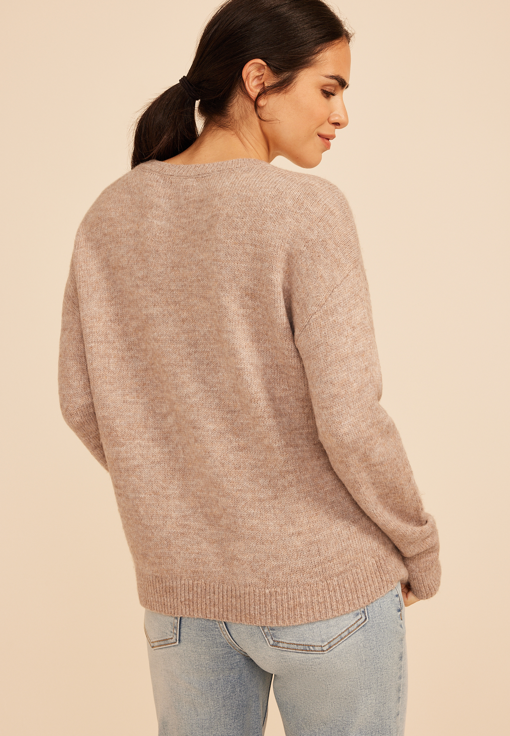 Floral Applique Crew Neck Sweater, C3448, large