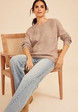 Floral Applique Crew Neck Sweater, C3448, small
